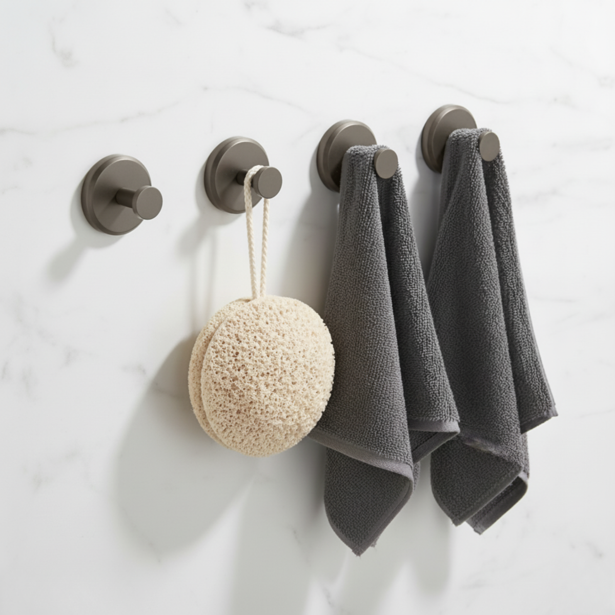 Suction Hooks Stainless Steel | Set of 4, No Drilling | Water-Resistant, Reusable for Bathroom, Kitchen & Shower