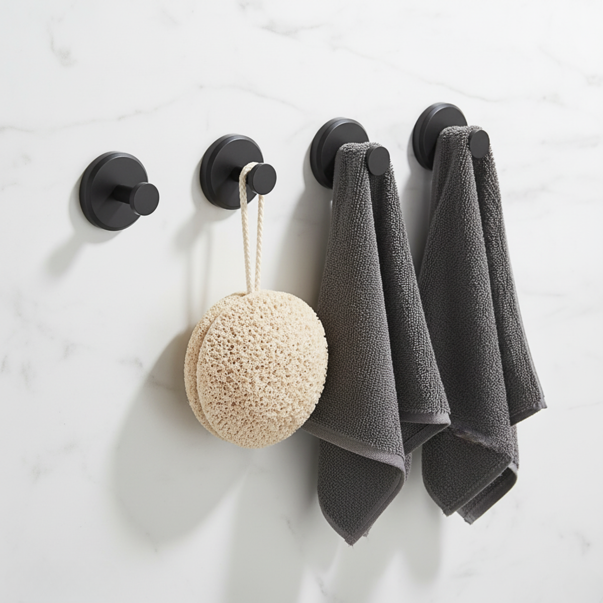 Suction Hooks Stainless Steel | Set of 4, No Drilling | Water-Resistant, Reusable for Bathroom, Kitchen & Shower