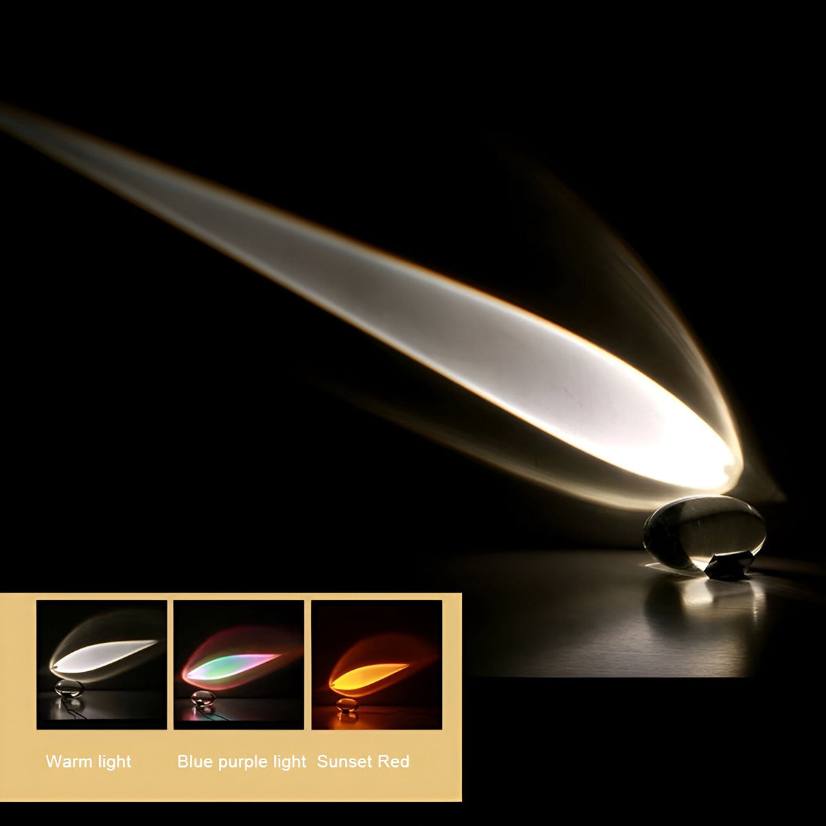 Sunset Projection Table Lamp Glass & Stainless Steel | 3 Interchangeable Lenses, USB Powered | Warm Ambient Light Effect