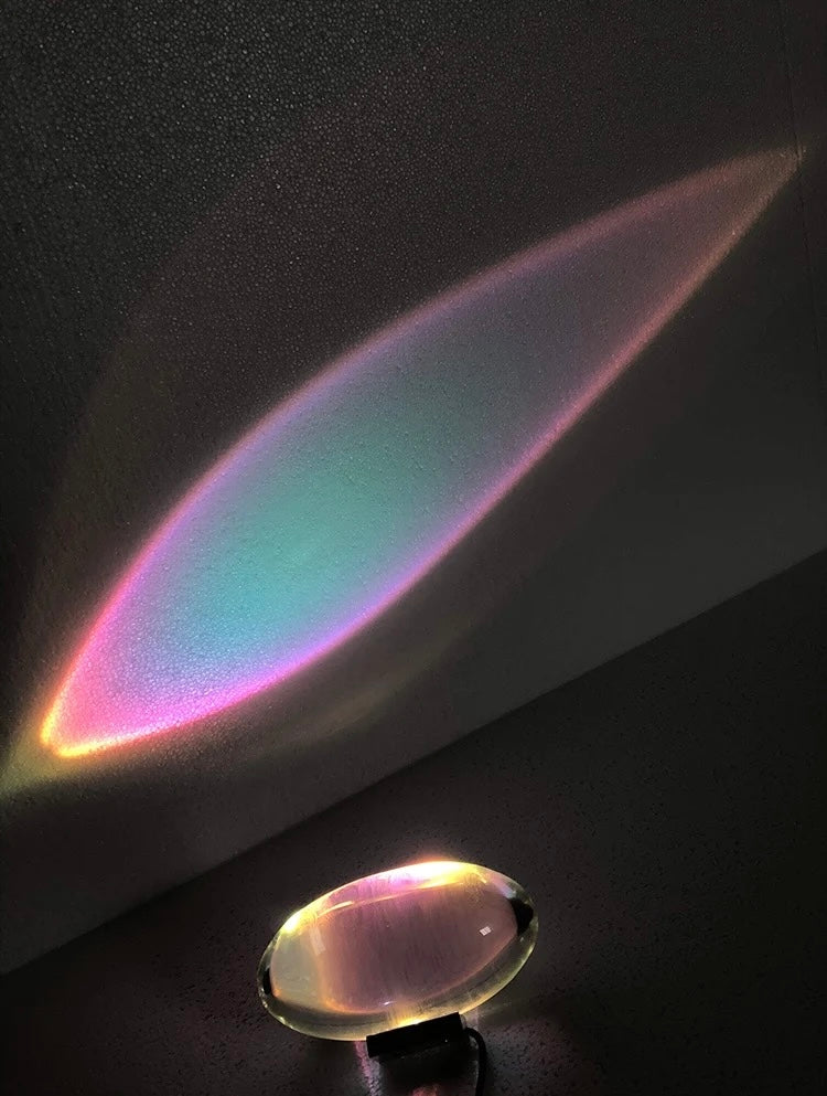 Sunset Projection Table Lamp Glass & Stainless Steel | 3 Interchangeable Lenses, USB Powered | Warm Ambient Light Effect
