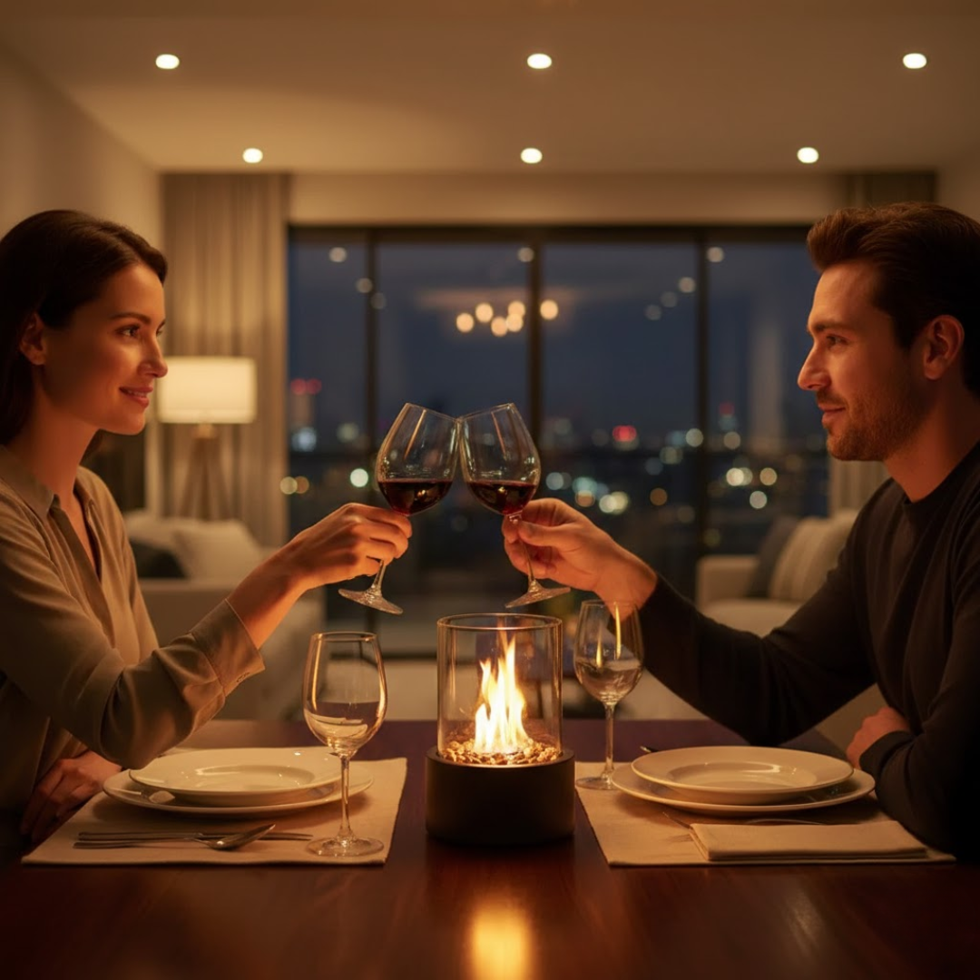 Tabletop Bioethanol Fireplace | Cylinder Shield, Round Base