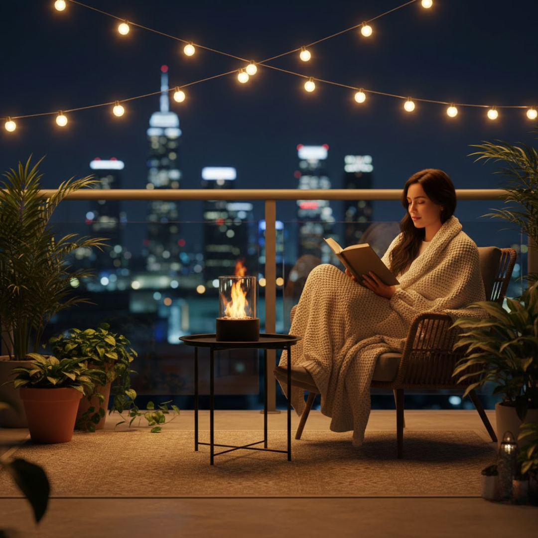 Tabletop Bioethanol Fireplace | Cylinder Shield, Round Base