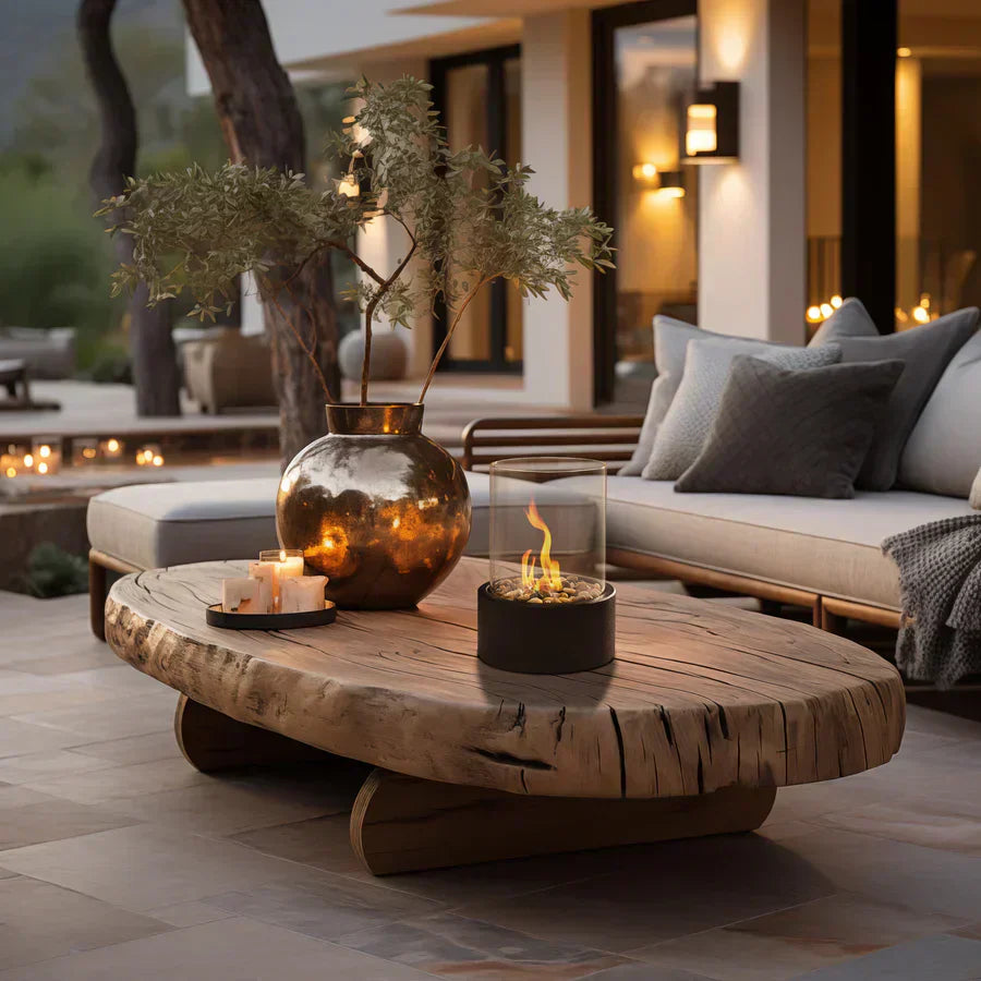 Tabletop Bioethanol Fireplace | Cylinder Shield, Round Base