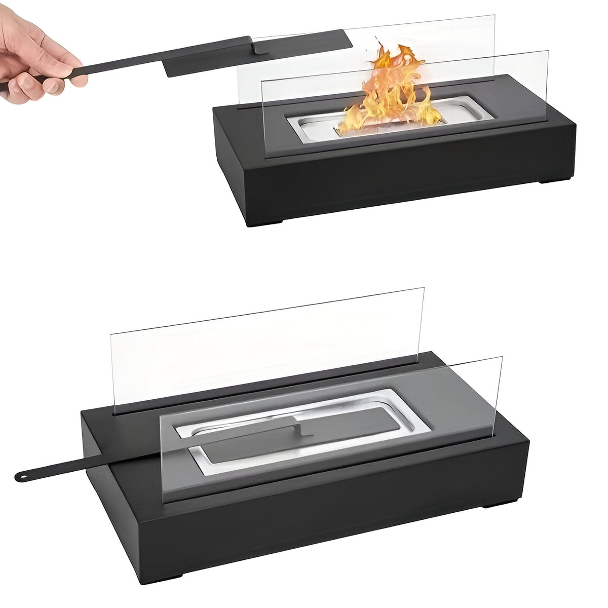 Tabletop Bioethanol Fireplace | Rectangular, Twin Panels