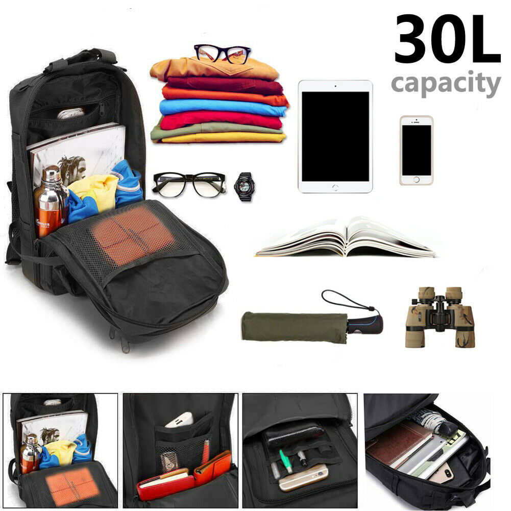 Tactical Rucksack Waterproof Fabric | 30 Litre Capacity, 45 x 23 x 25 cm | MOLLE Webbing, Compression Straps & Padded Back