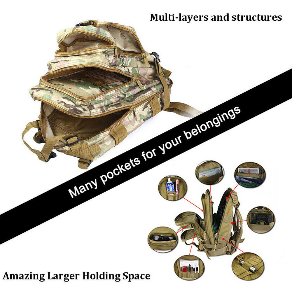Tactical Rucksack Waterproof Fabric | 30 Litre Capacity, 45 x 23 x 25 cm | MOLLE Webbing, Compression Straps & Padded Back