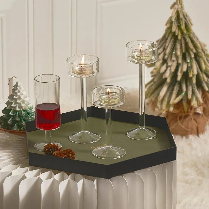 Tealight Glass Candle Holder Set 3-Piece | Wedding Centrepiece & Home Decor | Reflects Light for Table or Mantel