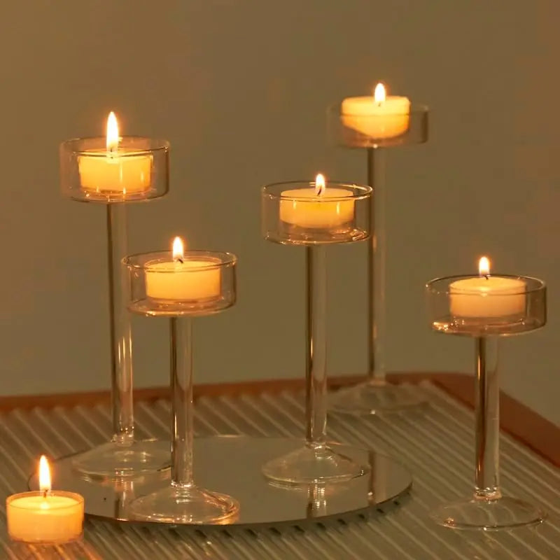 Tealight Glass Candle Holder Set 3-Piece | Wedding Centrepiece & Home Decor | Reflects Light for Table or Mantel