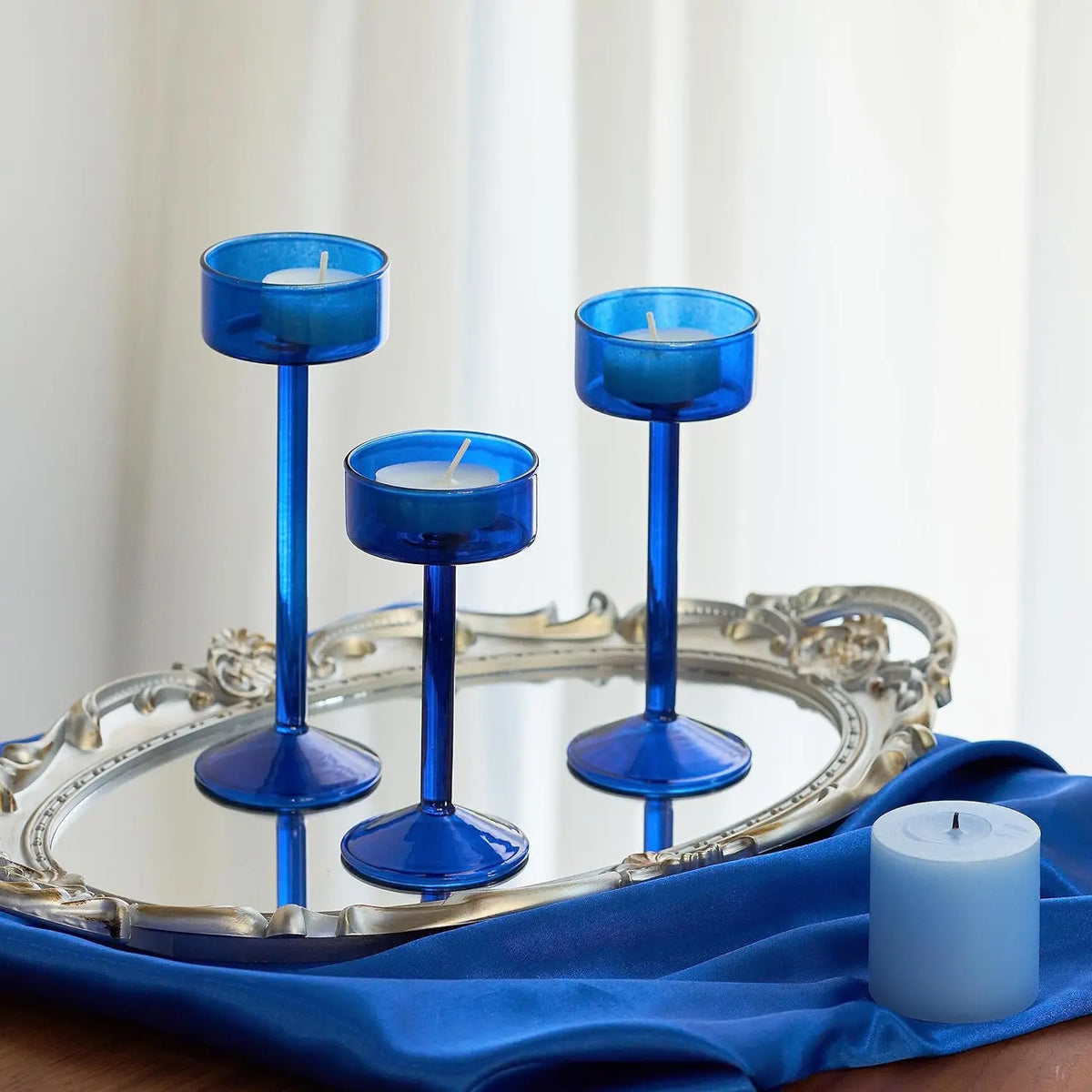 Tealight Glass Candle Holder Set 3-Piece | Wedding Centrepiece & Home Decor | Reflects Light for Table or Mantel