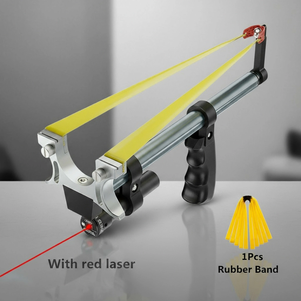 Telescopic Slingshot with Laser Sight | 3-Level Extendable Rod, 30 m Range | Metal Head, Aviation Aluminium Build