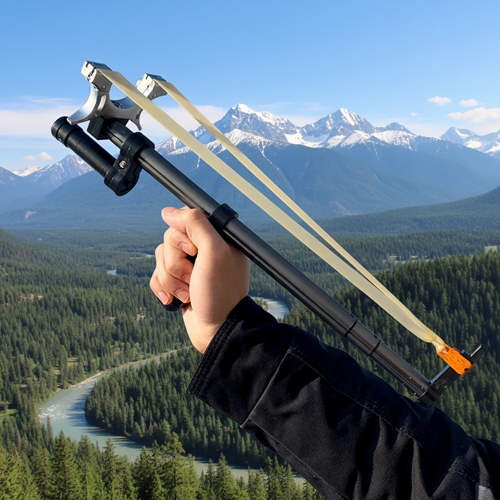 Telescopic Slingshot with Laser Sight | 3-Level Extendable Rod, 30 m Range | Metal Head, Aviation Aluminium Build