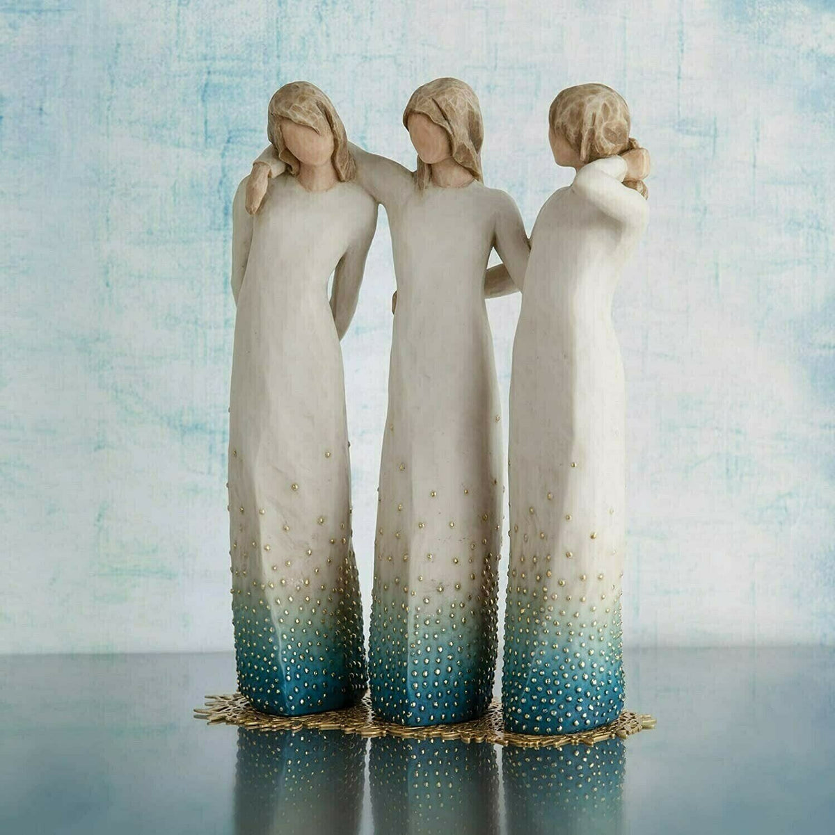 Three Women Friendship Figurine Resin | Hand-Painted Sisters Statue with Metal Base | Sentimental Keepsake Gift