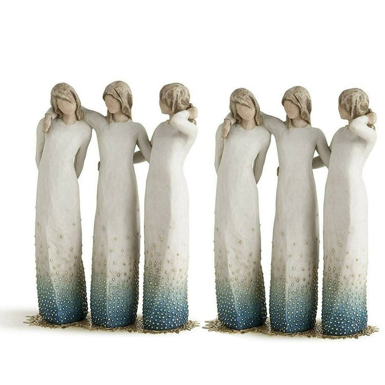 Three Women Friendship Figurine Resin | Hand-Painted Sisters Statue with Metal Base | Sentimental Keepsake Gift