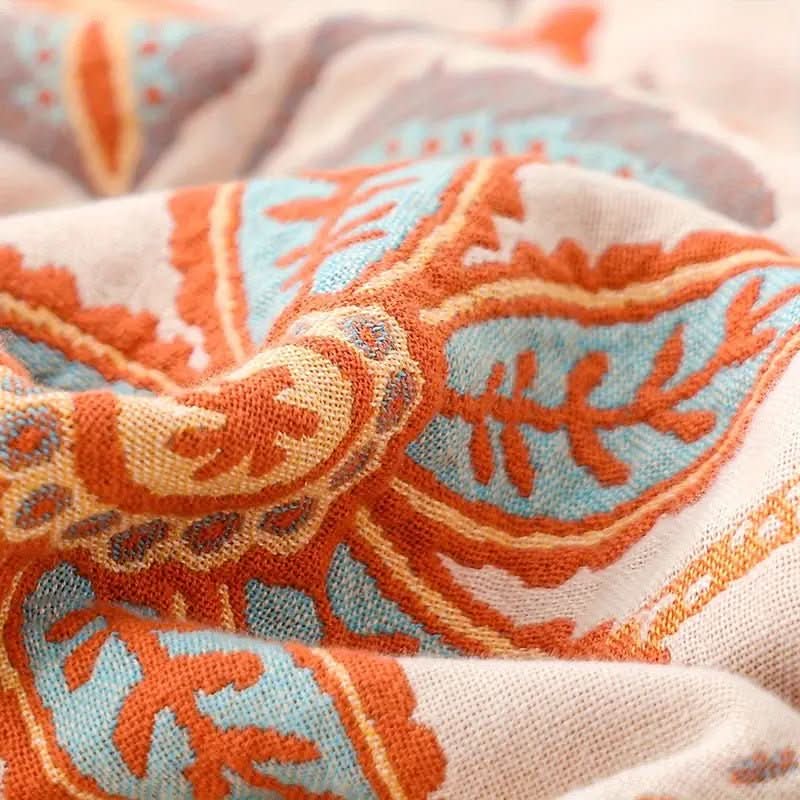 Throw Blanket | Woven Floral With A Tasselled Edge