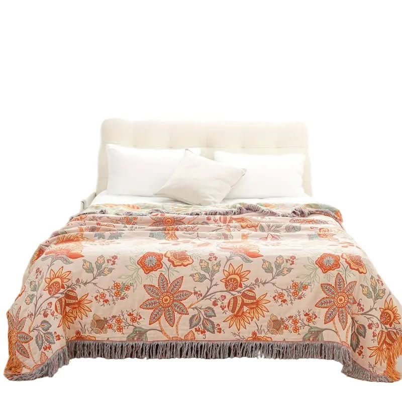 Throw Blanket | Woven Floral With A Tasselled Edge