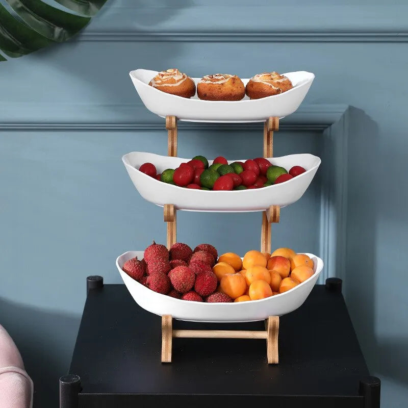Tiered Fruit Stand | Two Oval Bowls, Curved Open Frame
