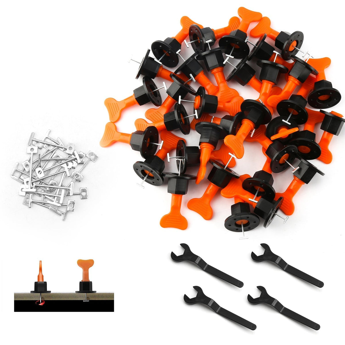Tile Levelling System Kit 110/220 Pieces | Manganese Steel Needles, 4 Wrenches | Reusable, Ensures Flat Floors & Walls