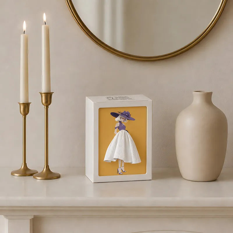 Tissue Box Cover with Dress Illustration | Touch-Sensitive Ambient Light | ABS, 20 x 15 x 10 cm, Ballerina or Couture Insert