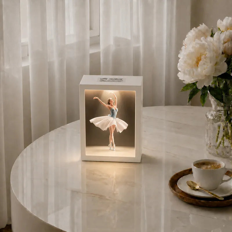 Tissue Box Cover with Dress Illustration | Touch-Sensitive Ambient Light | ABS, 20 x 15 x 10 cm, Ballerina or Couture Insert