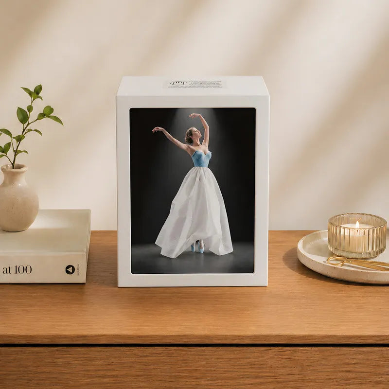 Tissue Box Cover with Dress Illustration | Touch-Sensitive Ambient Light | ABS, 20 x 15 x 10 cm, Ballerina or Couture Insert
