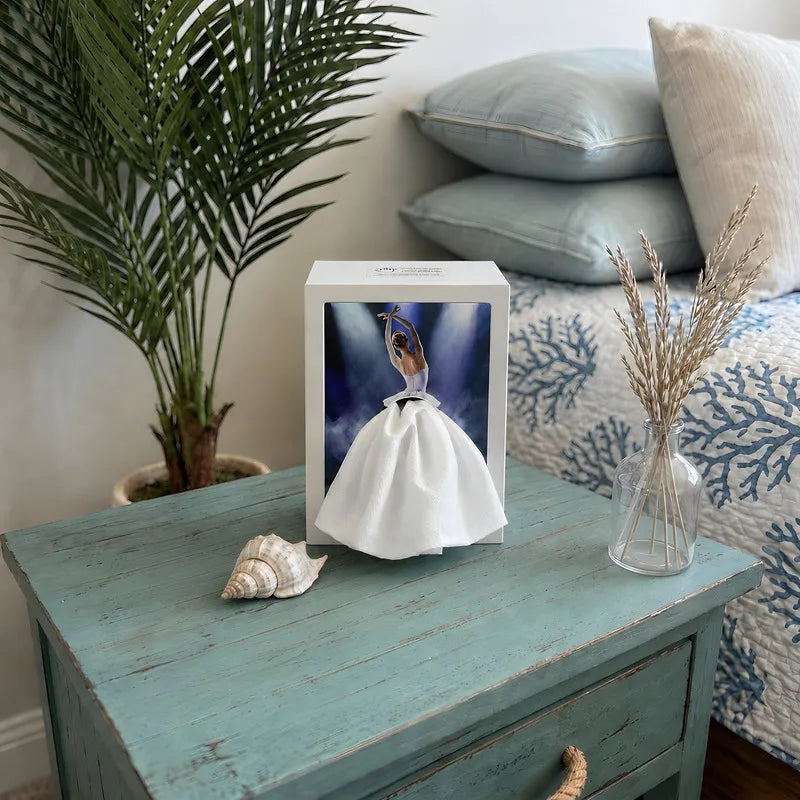 Tissue Box Cover with Dress Illustration | Touch-Sensitive Ambient Light | ABS, 20 x 15 x 10 cm, Ballerina or Couture Insert