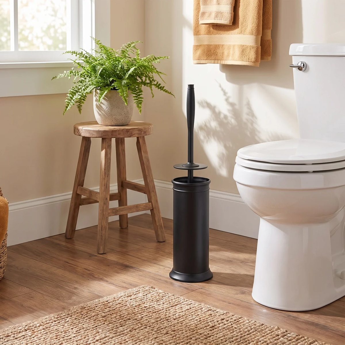 Toilet Brush with Holder Plastic Metal 40.5 cm | Freestanding Modern Design | Extra Long Handle for Deep Cleaning
