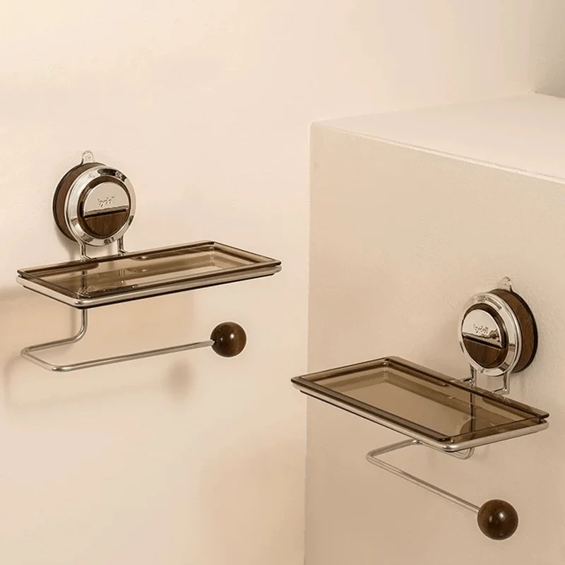 Toilet Paper Holder | Top Tray Shelf, Lever Suction Mount
