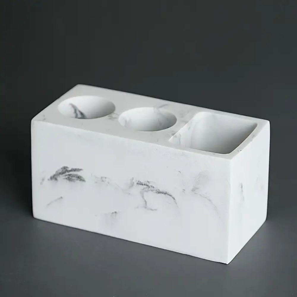 Toothbrush Holder Resin 14 x 6 x 9 cm | Matte Finish Freestanding Design | Charcoal Swirl & Ivory Swirl Bathroom Organizer