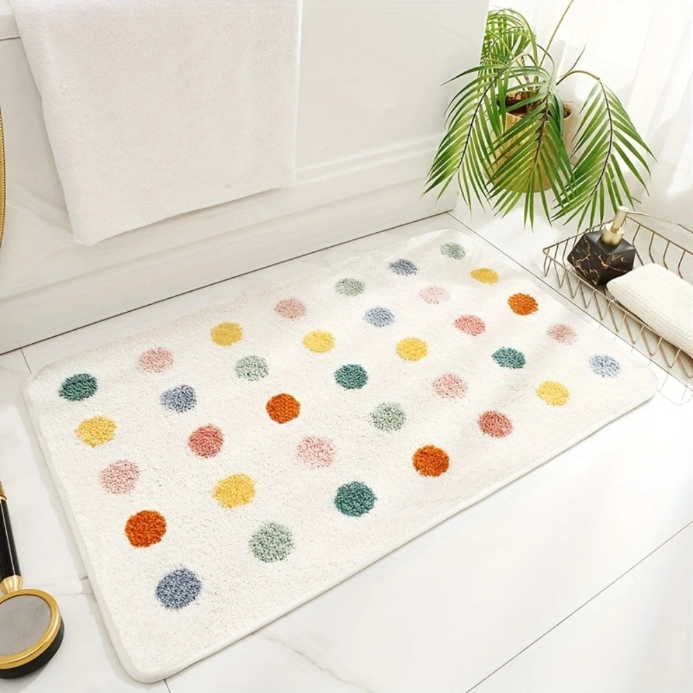 Tufted Plush - Polka Dot Bath Mat - Soft Microfiber Non-Slip Design