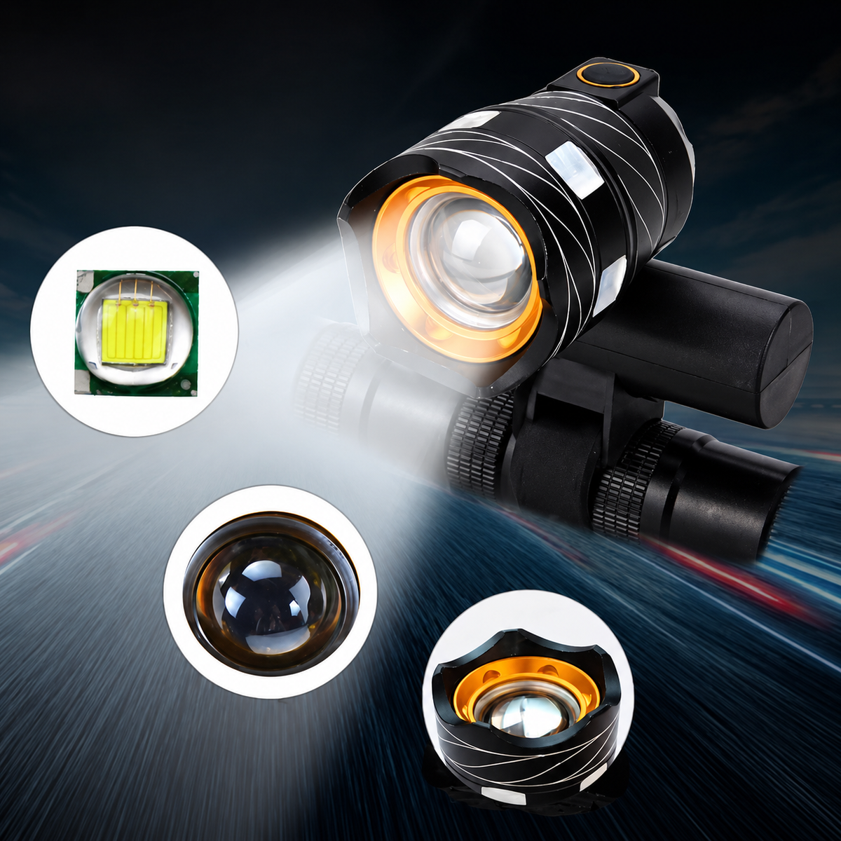 USB Rechargeable Bike LED Light | 5 LED 50 lm, 4 Light Modes, 240° Angle | IPX6 Waterproof, Gel Strap, 8hr Runtime
