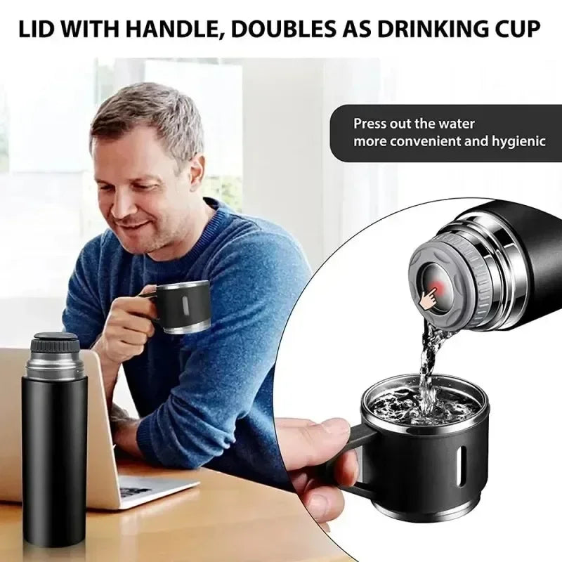 Vacuum Insulated Travel Mug Stainless Steel | 500ml Leak-Resistant Coffee Bottle | Keeps Drinks Hot or Cold for Hours