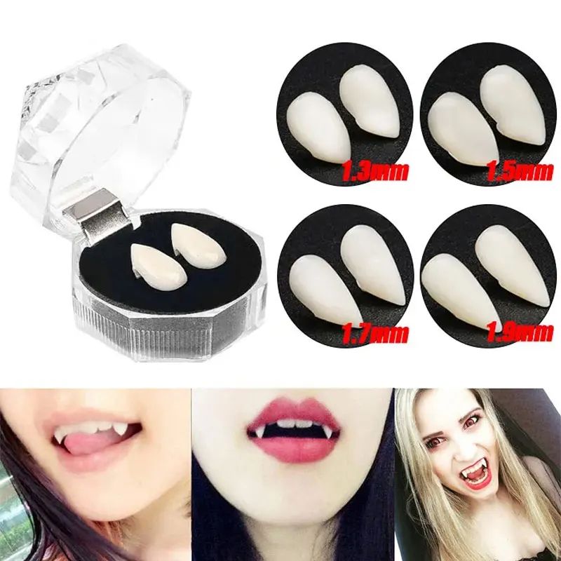Vampire Fang Teeth Set Halloween Costume Prop | 5 Pairs Resin Fangs with Fitting Glue | Reusable Cosplay Accessory