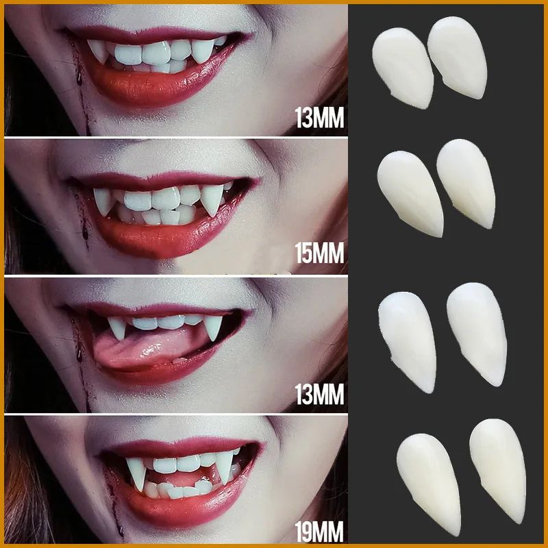 Vampire Fangs Halloween Costume Props | 5 Pairs Realistic Resin Fake Teeth | Reusable Cosplay Fang Set for Parties
