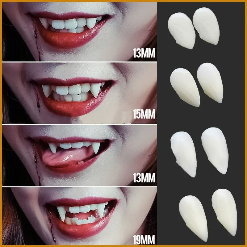 Vampire Fangs Halloween Costume Set | 5 Pairs with Solid Thermal Adhesive Glue | Reusable Dental Resin, Snap-In Fit