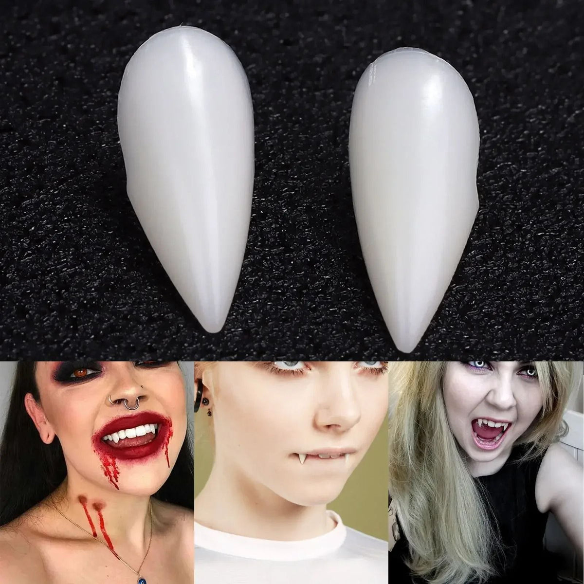 Vampire Fangs Halloween Costume Set | 5 Pairs with Solid Thermal Adhesive Glue | Reusable Dental Resin, Snap-In Fit