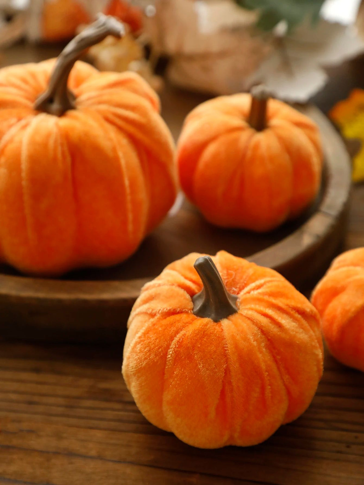 Velvet Artificial Pumpkin Autumn Décor | Plush Textured Shell with Decorative Stem | Reusable Foam-Filled Design