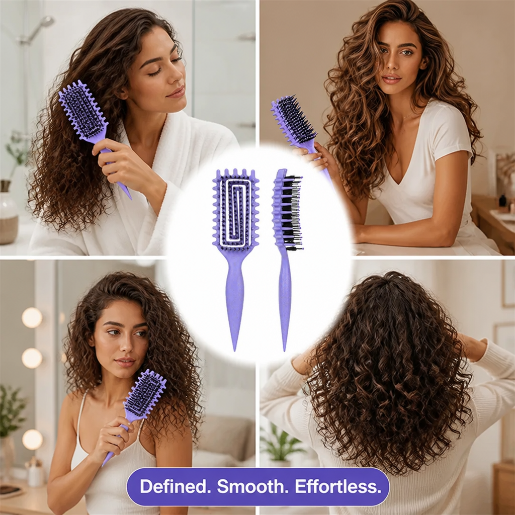 Ventilated Detangling Brush for Curly Hair | Dual-Bristle Design & Parting Tool | Reduces Frizz, Cuts Drying Time