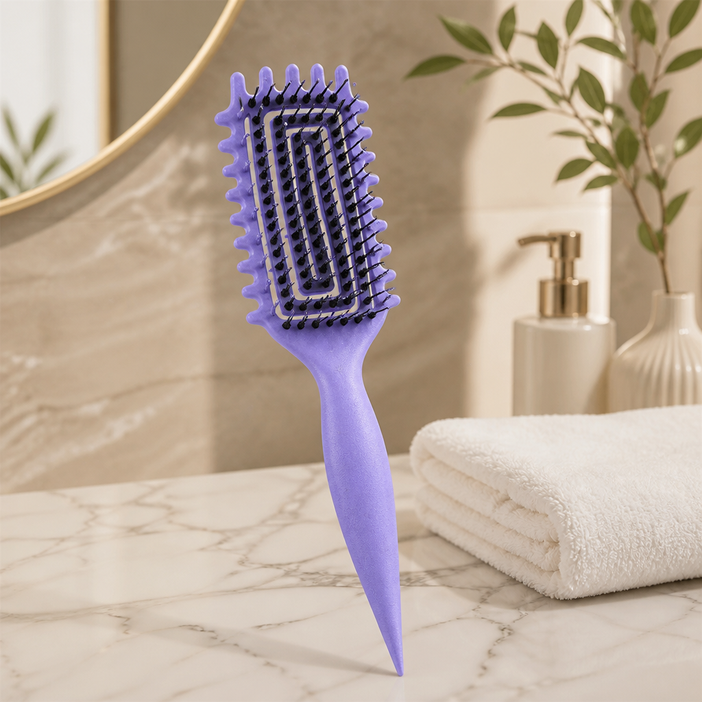 Ventilated Detangling Brush for Curly Hair | Dual-Bristle Design & Parting Tool | Reduces Frizz, Cuts Drying Time