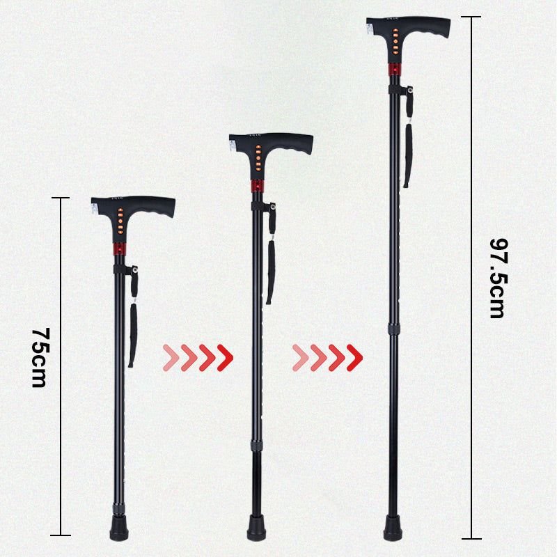 Walking Stick for Elderly | LED Torch & SOS Alarm | Adjustable 73-95.5 cm Foldable Aluminium Alloy Cane with Radio, 500 g