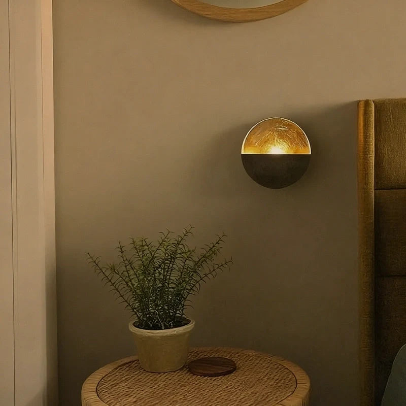 Wall Candle Holder Iron 20.5 x 8 cm | Hand-Hammered Gold Interior | Reflects Candlelight for Warm Ambient Glow