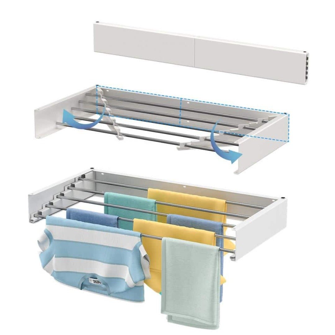 Wall-Mounted Drying Rack Foldable Stainless Steel Aluminium with 5 Bars