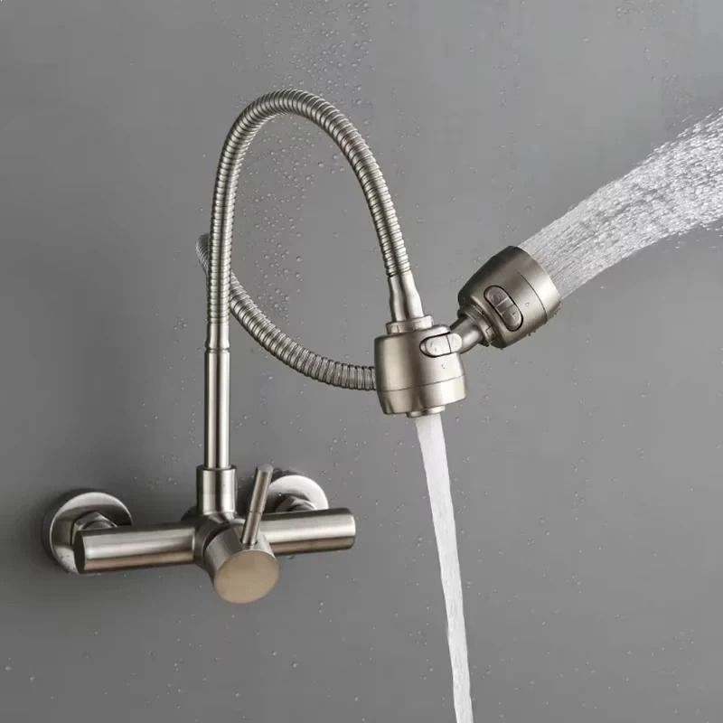 Wall Mounted Kitchen Faucet Stainless Steel | 360 Rotatable Spout, Hot and Cold Control | Corrosion Resistant Brushed Finish