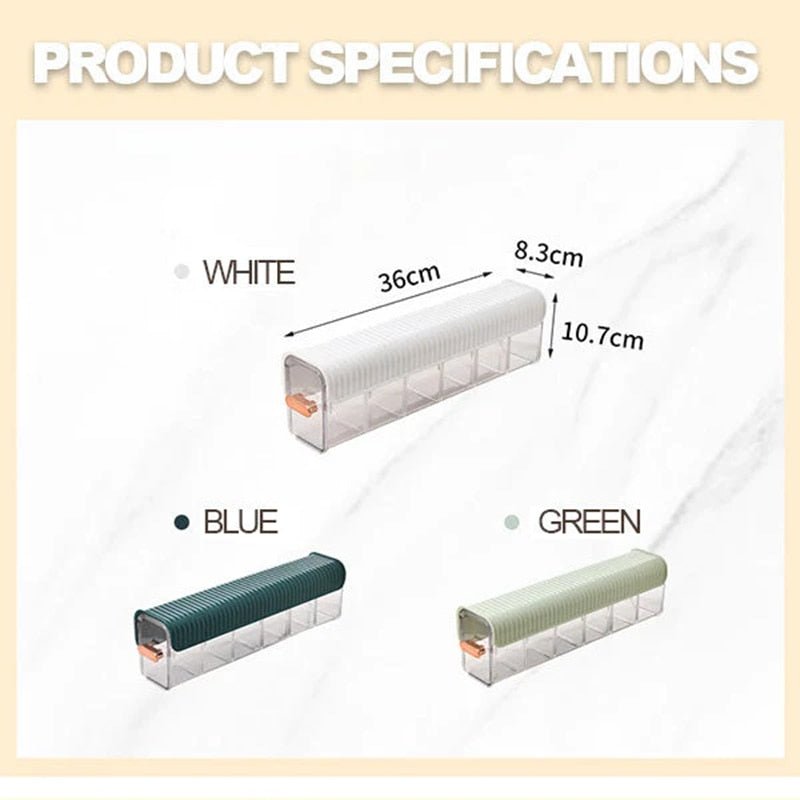Wall-Mounted Storage Box Plastic 36 x 8.3 x 10 cm | 6-Compartment Adhesive Organizer | White, Light Green, Dark Green