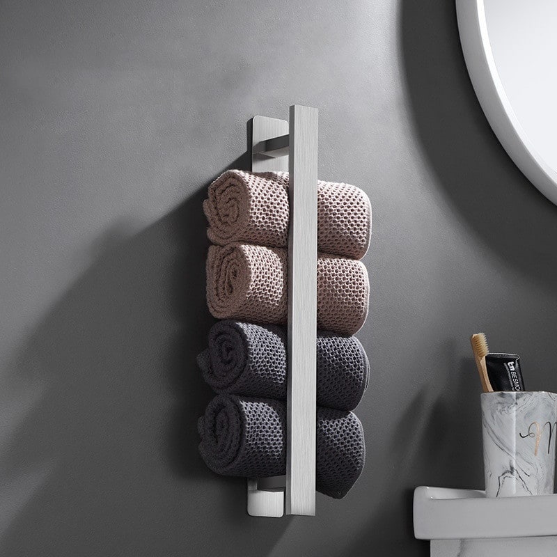 Wall Mounted Towel Bar Stainless Steel 40cm | No-Drill Adhesive Installation | Brushed or Matte Black Finish Option