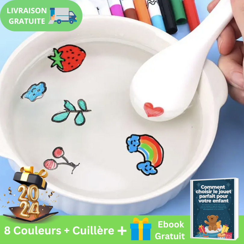Water Marker Set 8 or 12 Pack | Ceramic Magic Spoon Included | Mess-Free Water-Floating Art & Temporary Tattoos