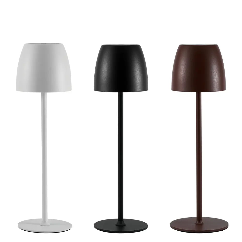 Waterproof Cordless Rechargeable Table Lamp Iron 10 x 38 cm | Black, White, Brown | 24-Hour Battery, Touch Dimmable