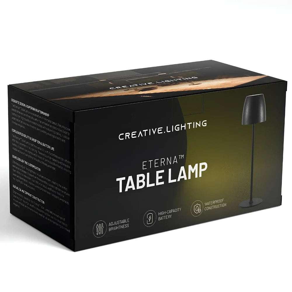 Waterproof Cordless Rechargeable Table Lamp Iron 10 x 38 cm | Black, White, Brown | 24-Hour Battery, Touch Dimmable