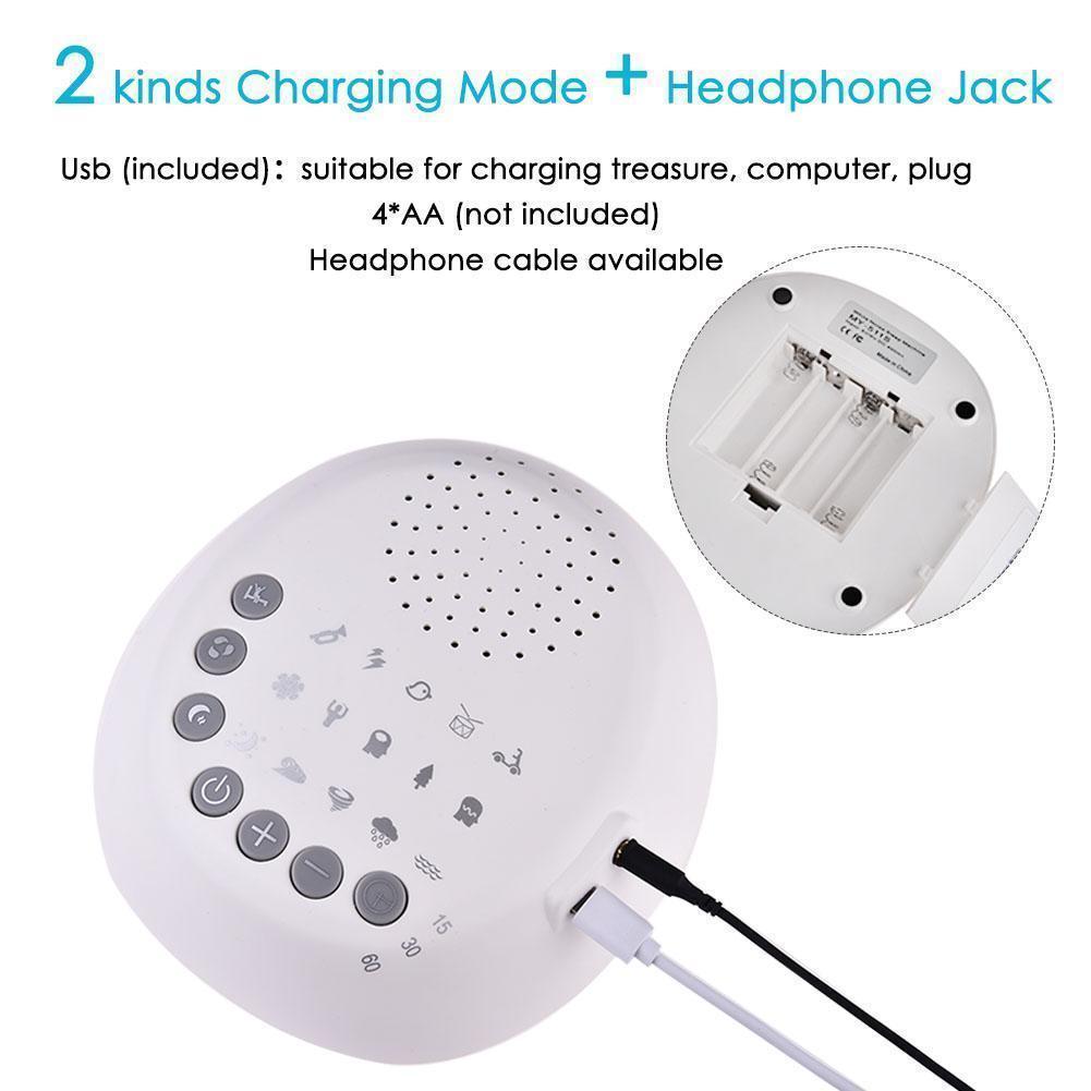 White Noise Sleep Sound Machine | 15 Natural Sounds & 8 Volume Levels | Timer Function, USB Powered, Portable Design