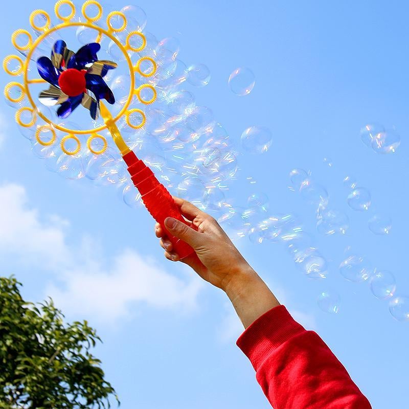 Wind-Powered Bubble Stick Toy ABS No-Battery with Spinning Windmill Design