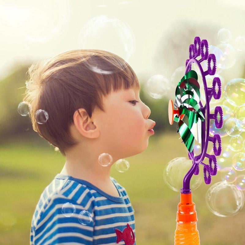 Wind-Powered Bubble Stick Toy ABS No-Battery with Spinning Windmill Design